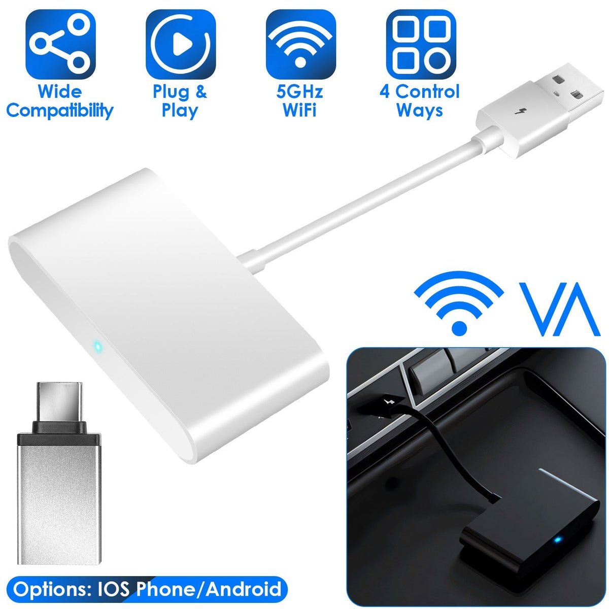 IOSPhone Wireless Adapter for In-car Infotainment System 5GHz WiFi Car Auto Navigation Player Fit for FORD HONDA CHEVROLET IOSPhone 6+