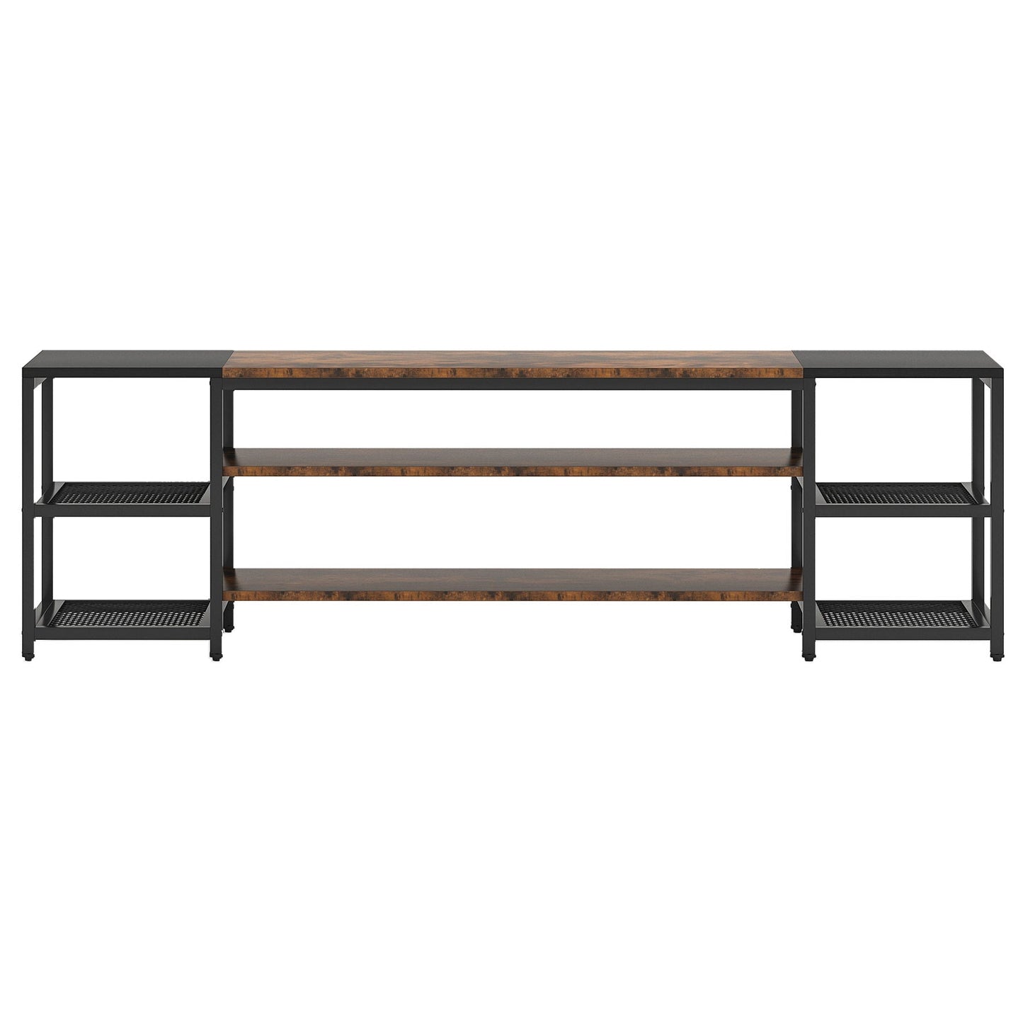 TV Stand For TVs, Extra Long With 3 Tier Ventilated Shelves - Rustic Brown