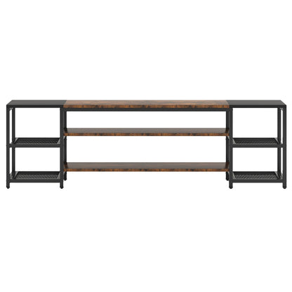 TV Stand For TVs, Extra Long With 3 Tier Ventilated Shelves - Rustic Brown