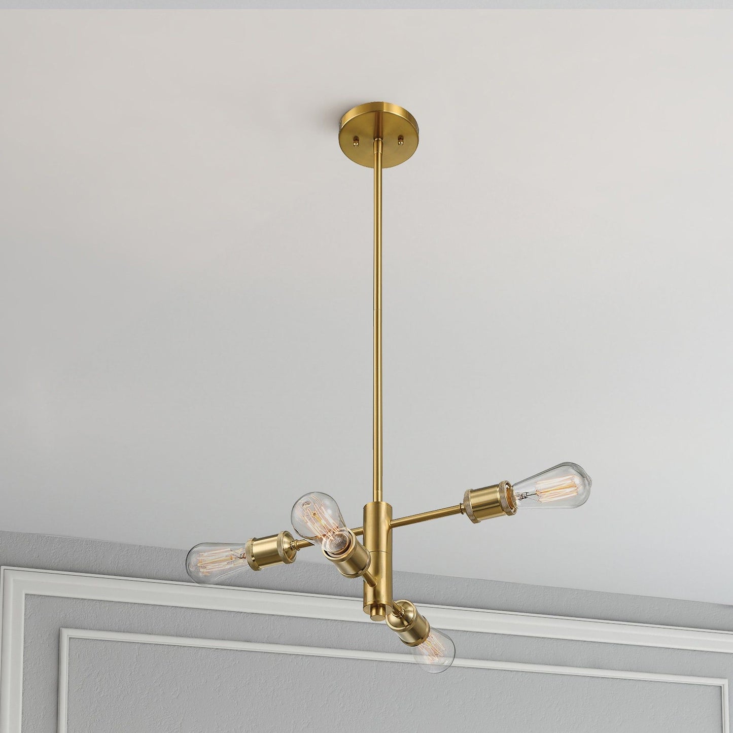 Trellis - 4 Lights Modern Gold Chandelier Vintage Pendant Fixture For Living Room - Clear / Gold