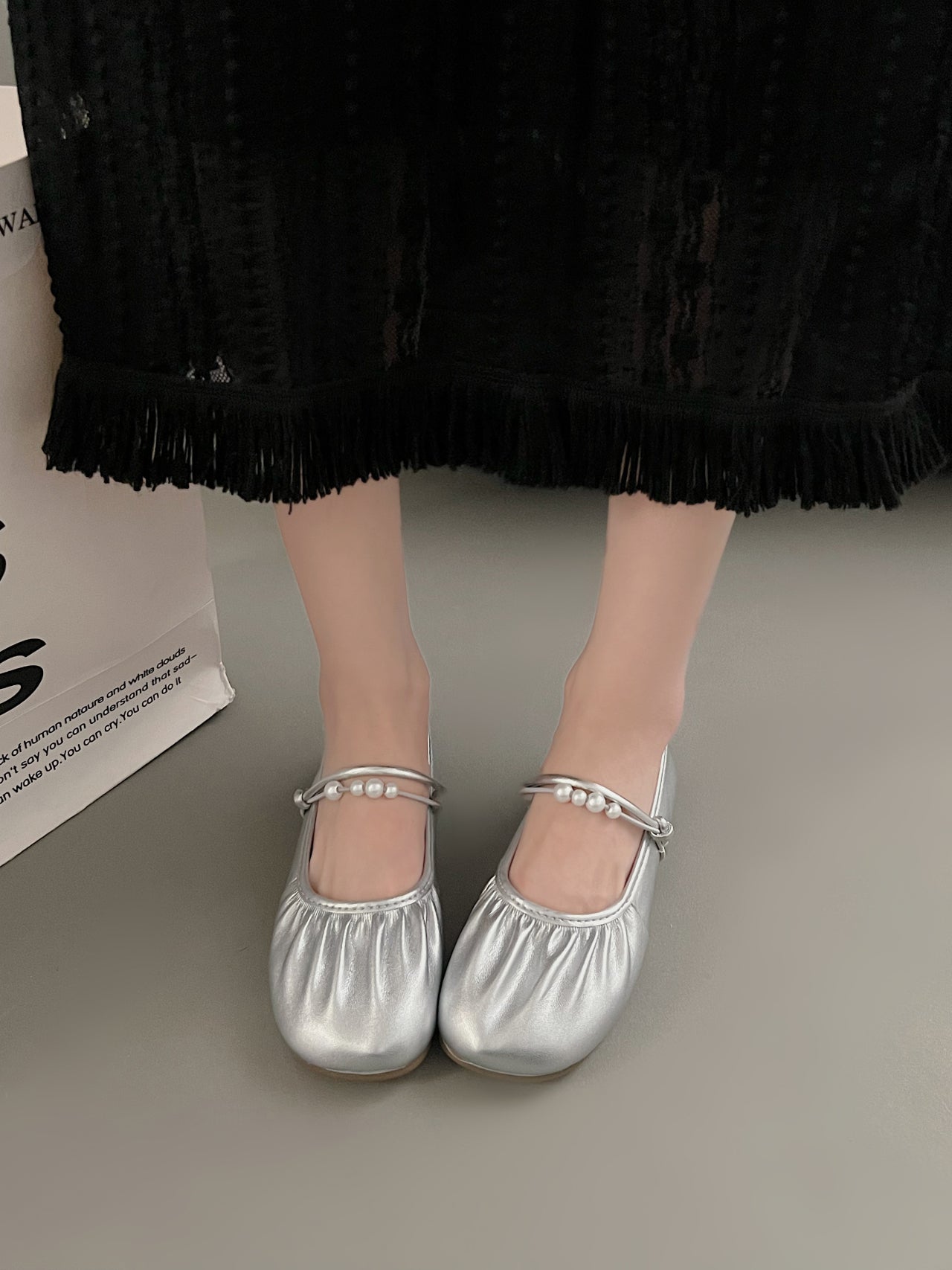 2026 Fall New Silver Mary Jane Loafers, French Gentle Shallow Vamp Flats Women Dress Shoes For Skirts
