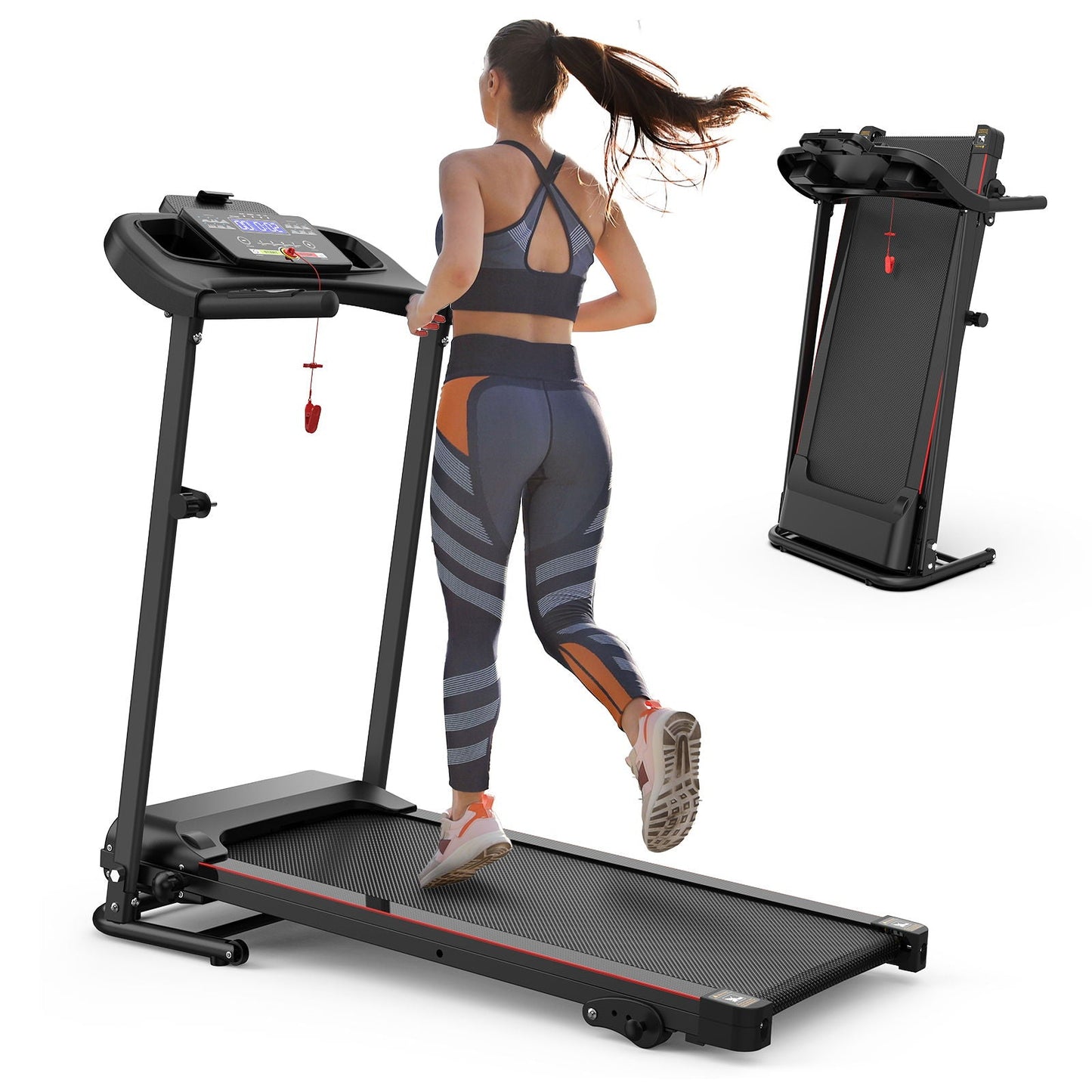 Foldable Electric Treadmill With 2.5Hp Motor, 12Km / H Speed, 3 Incline Levelstooth Music, Heart Rate Sensor, Spacious Running Belt For Indoor - Black
