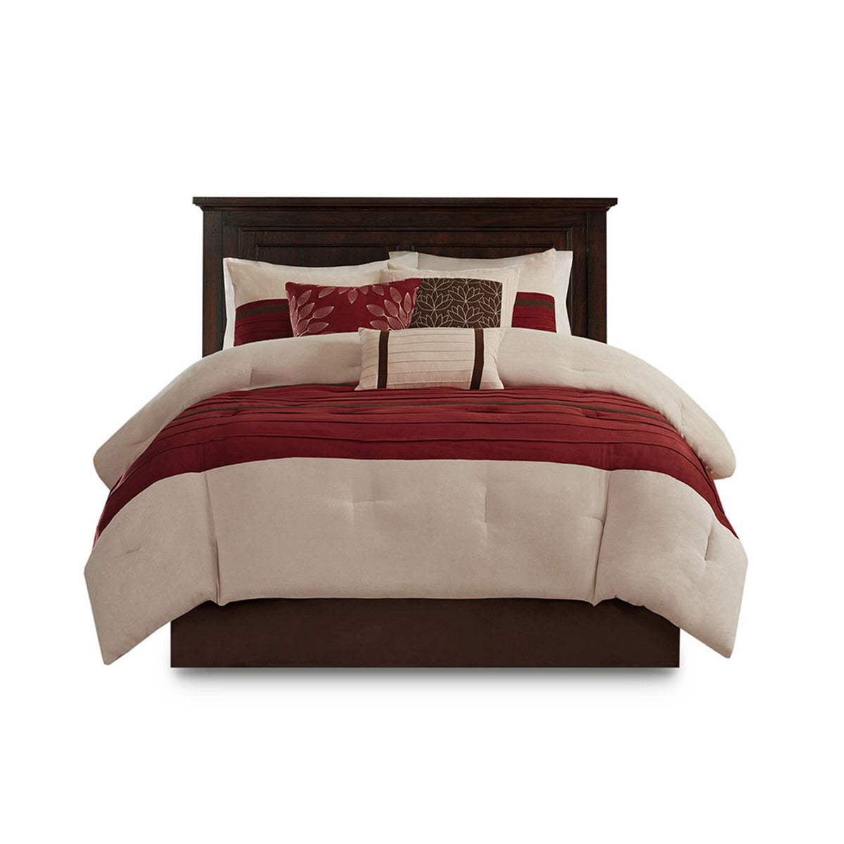 7 Pc Pieced Faux Suede Comforter Set Red King