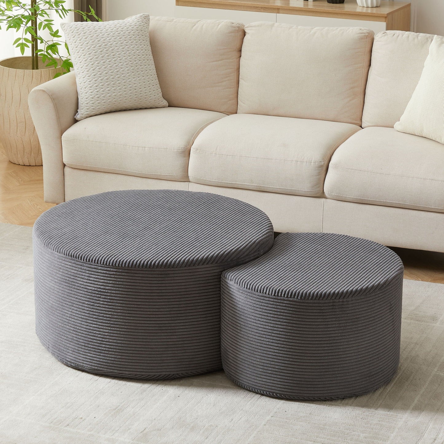 Modern Upholstered Round Coffee Table For Living Room (Set of 2)