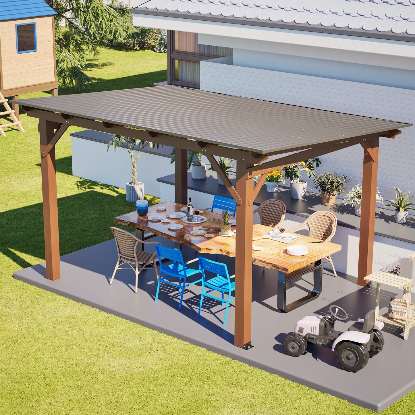 13x10ft Wooden Garden Gazebo with Metal Roof