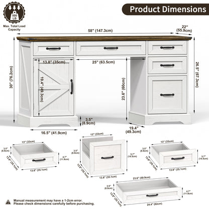 58" Farmhouse Executive Desk