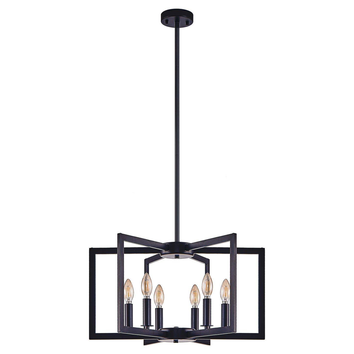 22' Modern Black Geometric 6-Light Chandelier – Industrial Metal Pendant Light Fixture for Living Room, Dining Room, or Kitchen (Bulb Not Included)