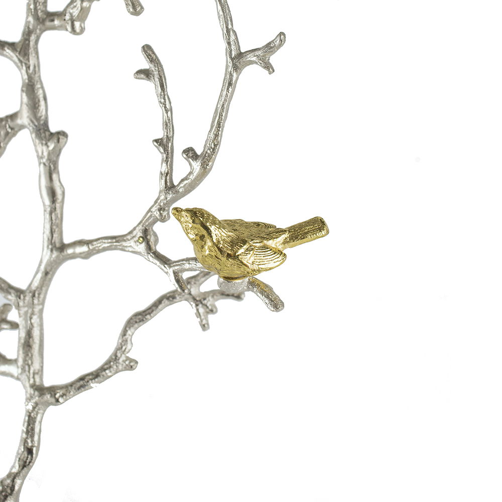 Metal Branch Wall Sculptures With Bird Accents (Set of 2) - Silver Multi