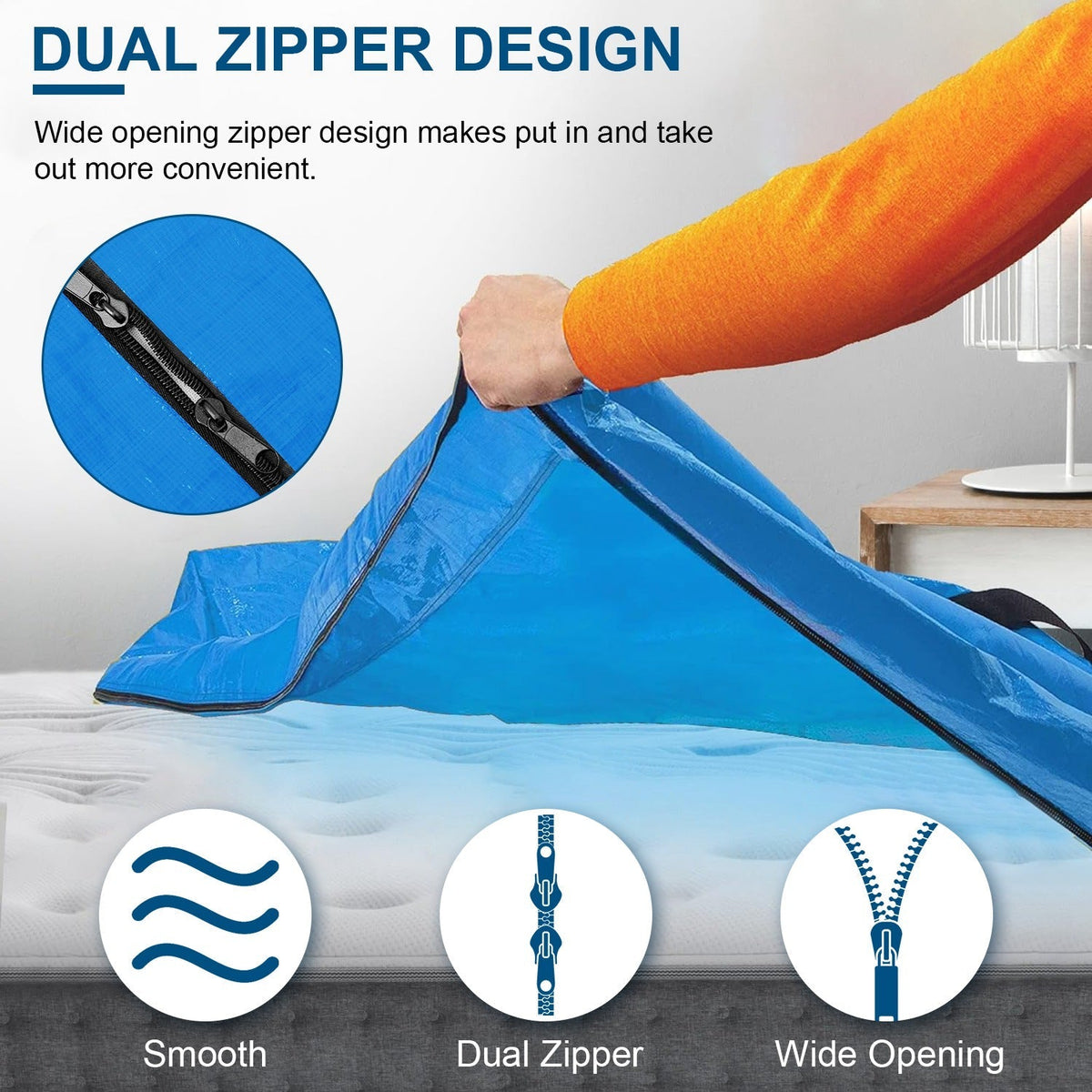 Reusable Mattress Bag for Moving Storage Waterproof Mattress Cover with Strong Wide Opening Zipper Strap Handles Mattress Protector Moving Supplies