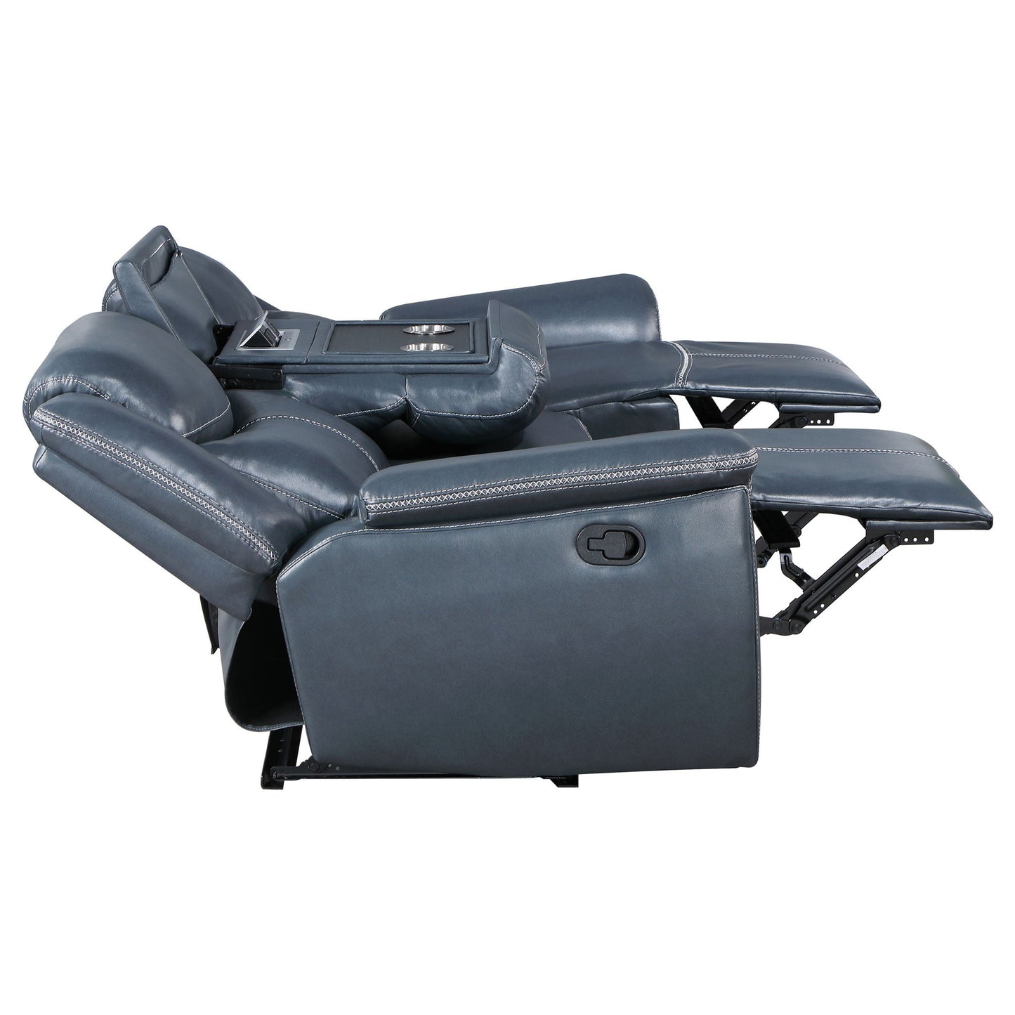 Stanwicke - Motion Reclining Sofa With Drop Down Table - Blue