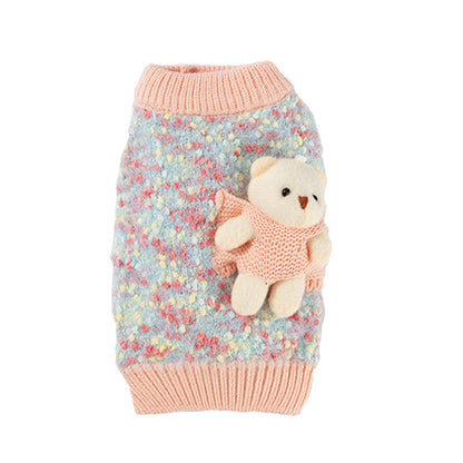 Autumn And Winter Pet Sweaters, Three-dimensional Bear Floral Yarn, Small And Medium-sized Dog Bichon Frise Yorkshire Terrier Pullover, Cat And Dog Clothes