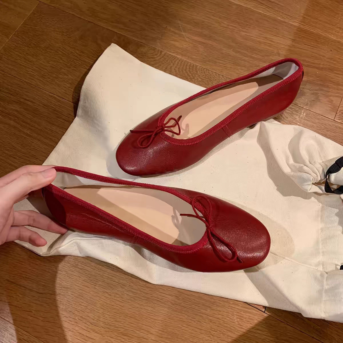 French-style Versatile Round-toe Low-cut Elegant Bow Flat Shoes