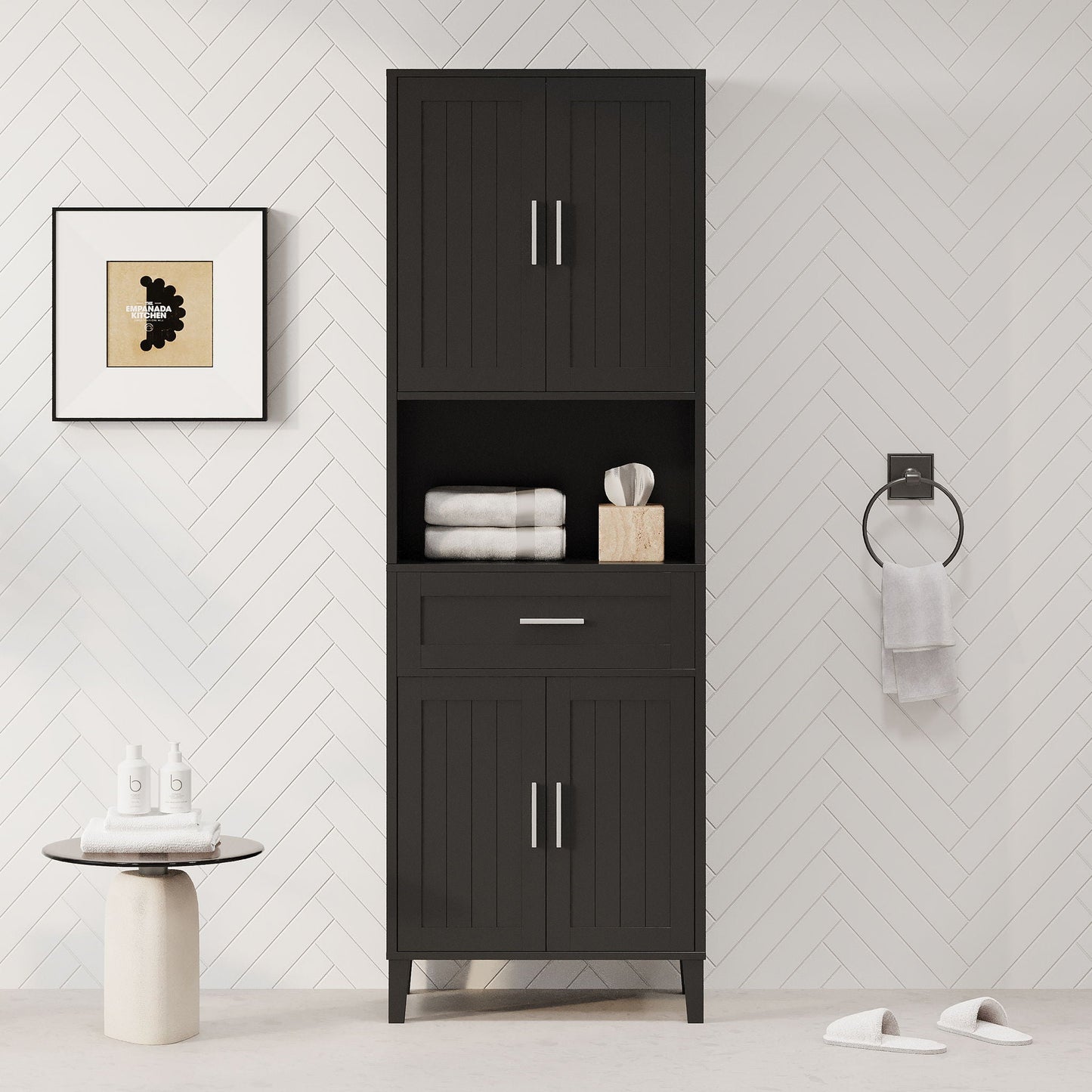 Freestanding Tall Bathroom Cabinet With Soft Close Doors And Adjustable Shelves