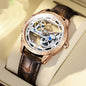 Openwork Mechanical Watch With Waterproof Leather Strap For Men