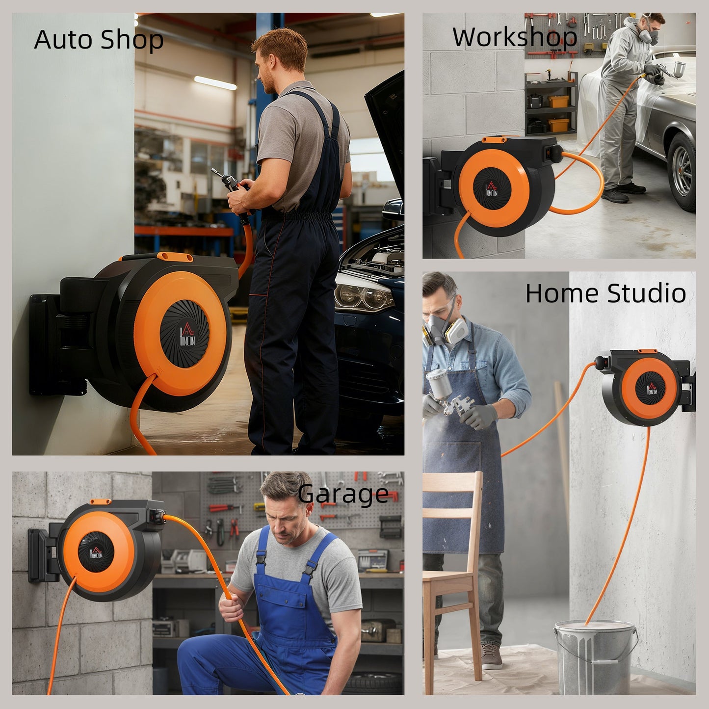HOMCOM Retractable Air Hose Reel with Auto Rewind and Swivel Bracket