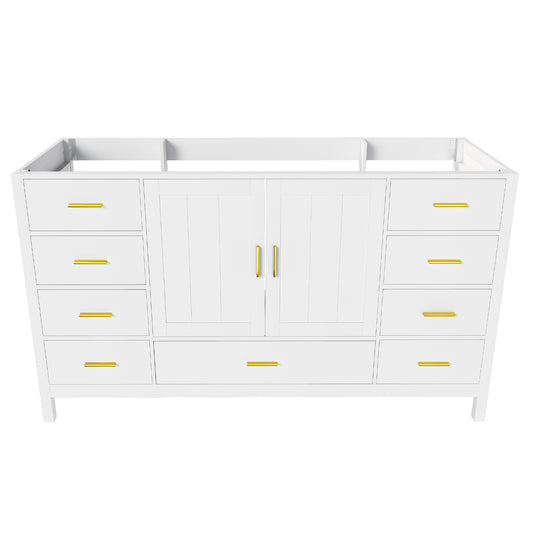 60" Bathroom Vanity Base Cabinet with Storage in White