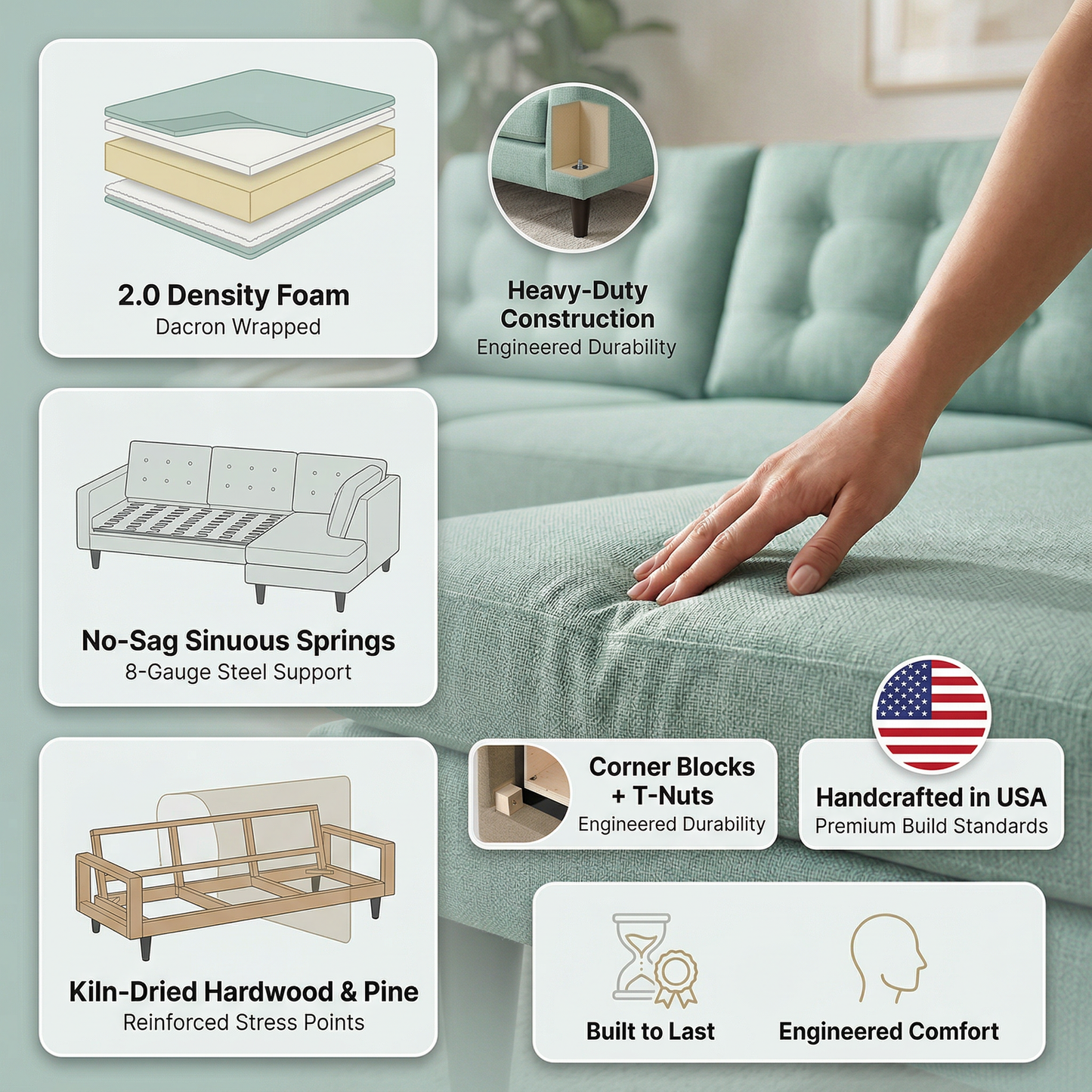 Talmadge Sectional – Made in USA, Custom Fabric Options