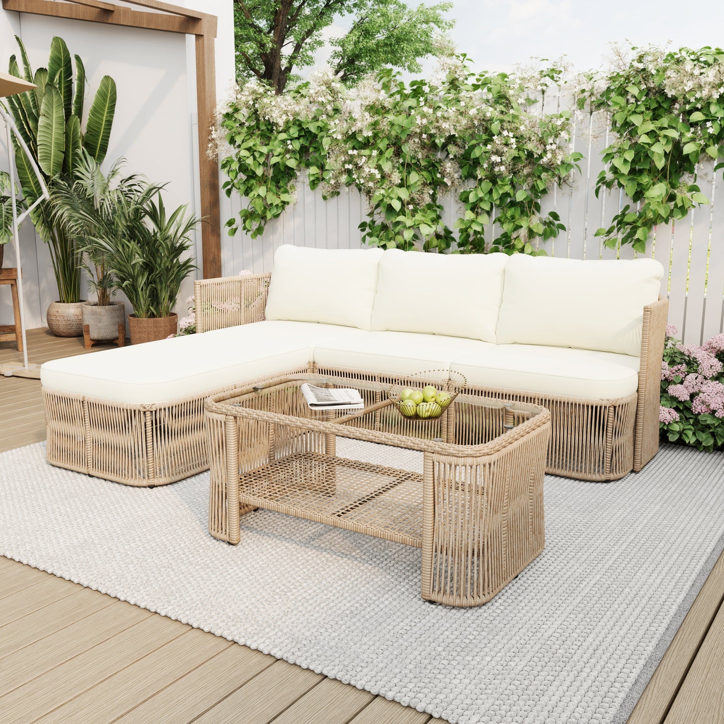 Outdoor PE Rattan Patio Furniture Set with Iron Frame
