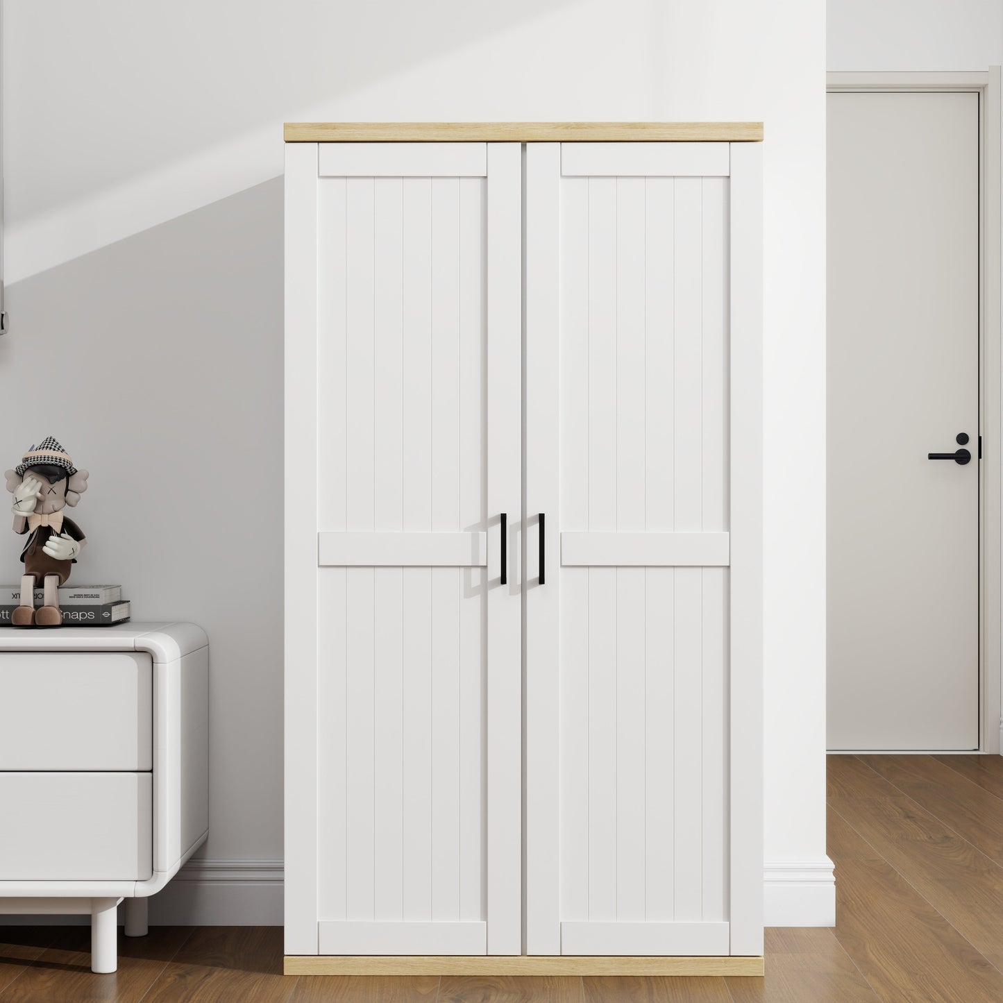 55.1" Tall Wooden Vacuum Storage Cabinet with Adjustable Shelf