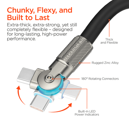 HyperGear Chunky180° 100W USB-C to USB-C Rugged Fast Charge Cable 6ft