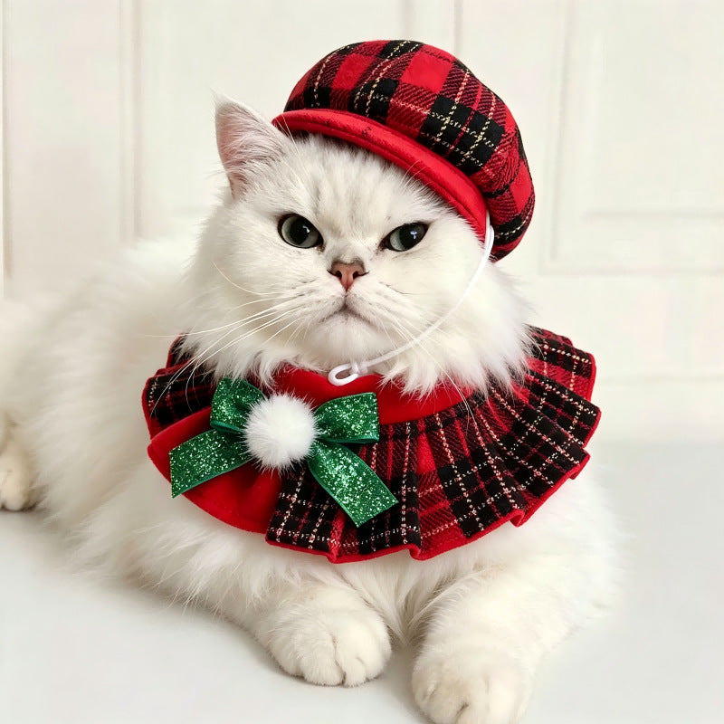 Christmas Pet Outfit Octagonal Hat And Scarf Set