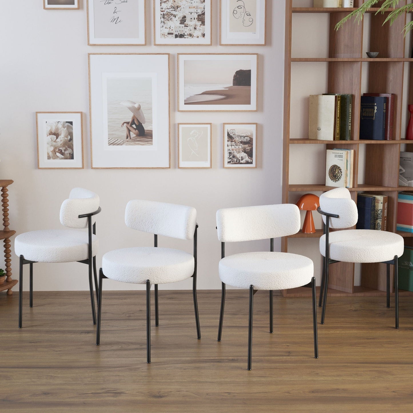 Extendable Dining Table Set With Curved Backrest Upholstered Chairs