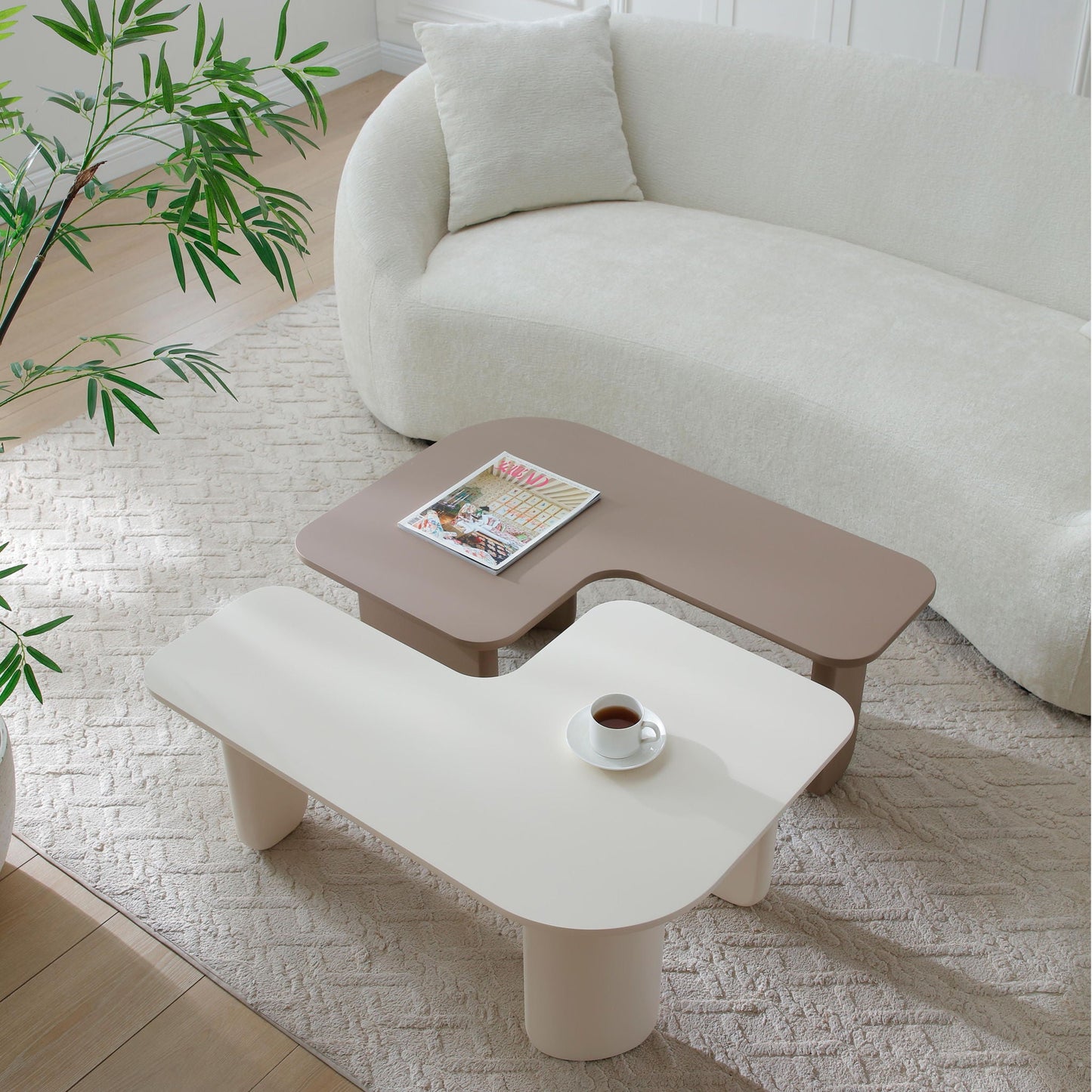 2 Pieces Modular Coffee Table Set, Free Combination - Khaki / White
