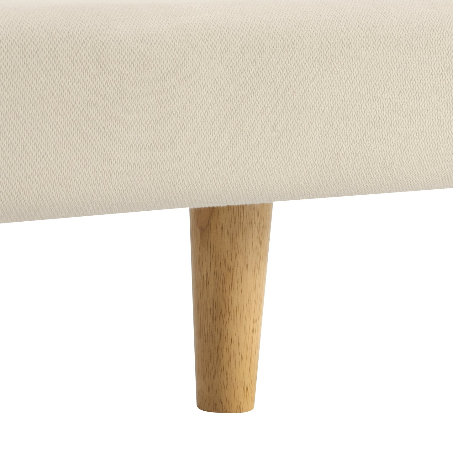 Beige Chunky Headboard Bed Frame with Solid Rubberwood Legs, Cal-King