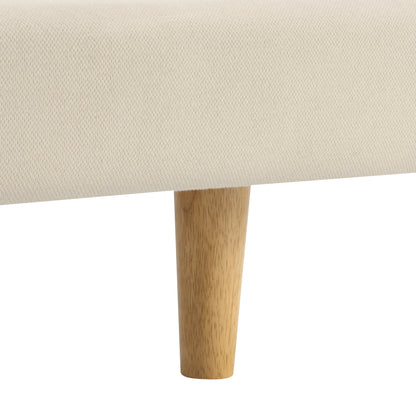 Beige Chunky Headboard Bed Frame with Solid Rubberwood Legs, Cal-King