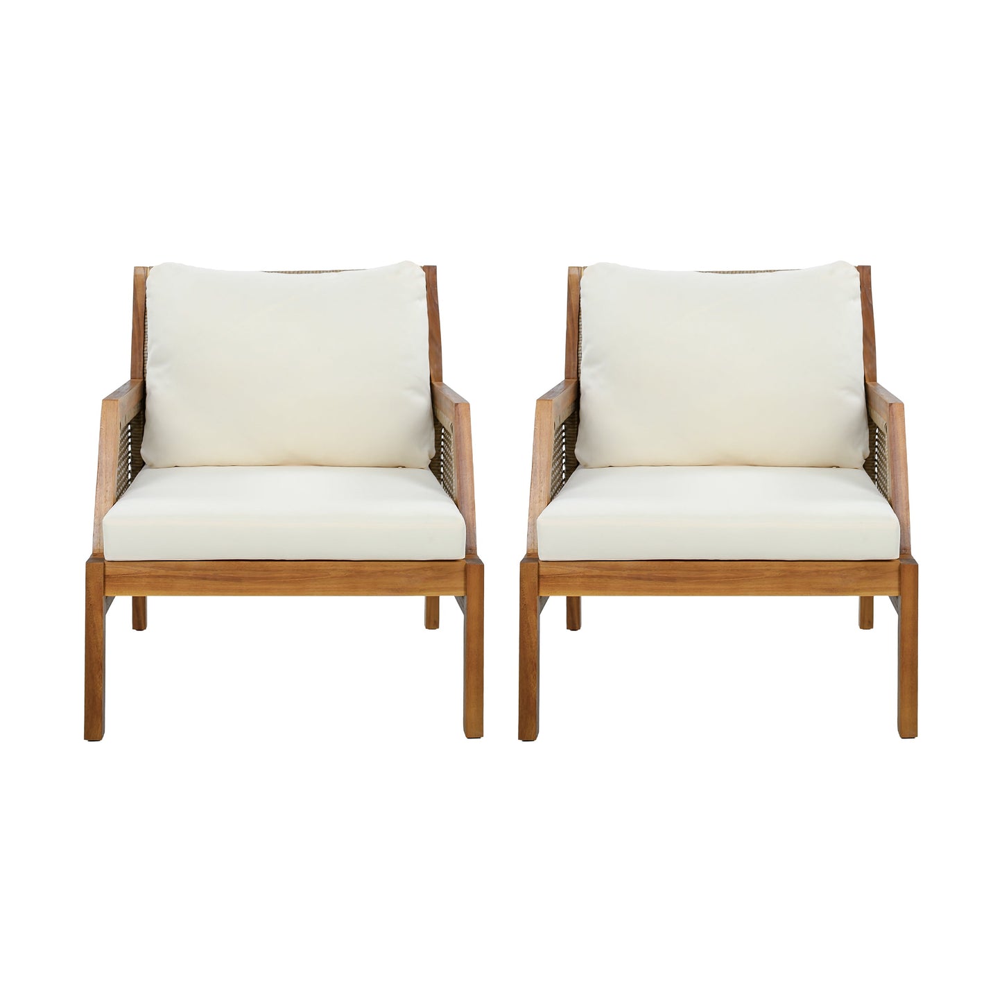 2 Piece Acacia Wood Patio Furniture Club Chair Set