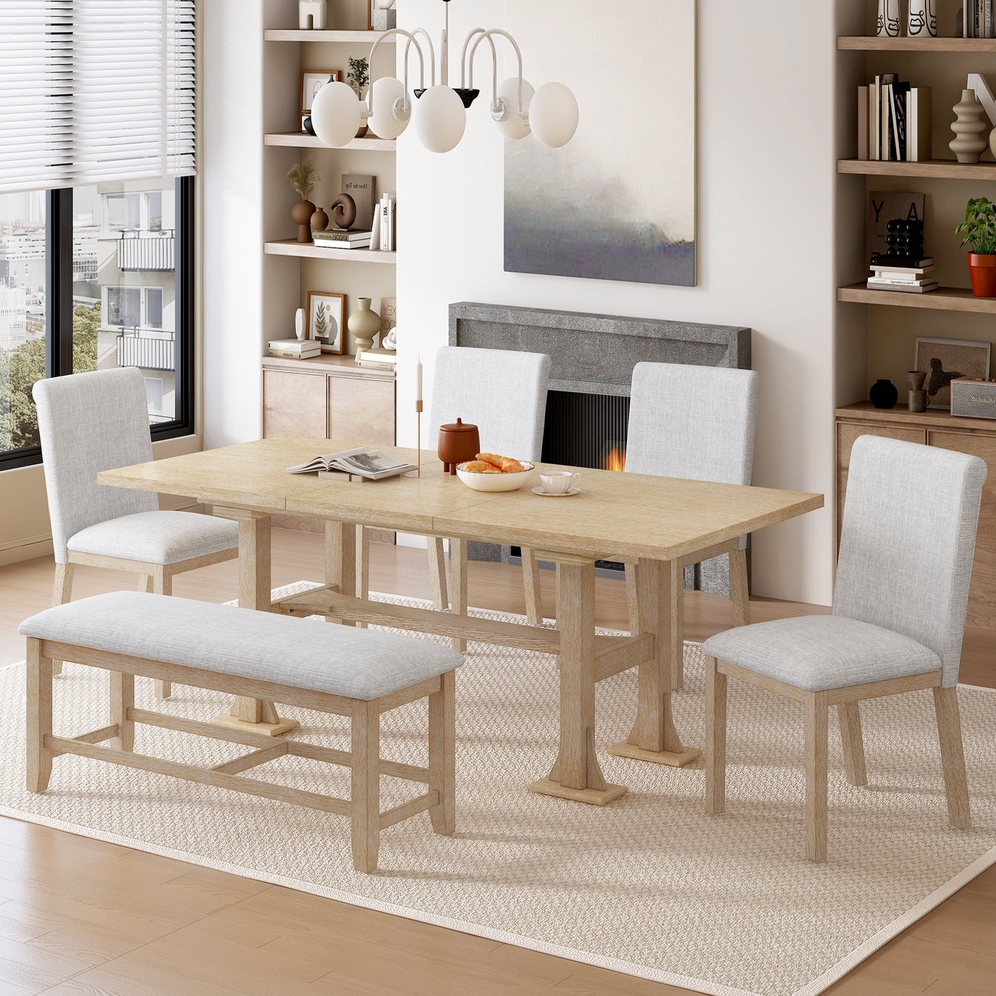 TOPMAX Farmhouse 6-Piece Extendable Dining Table Set