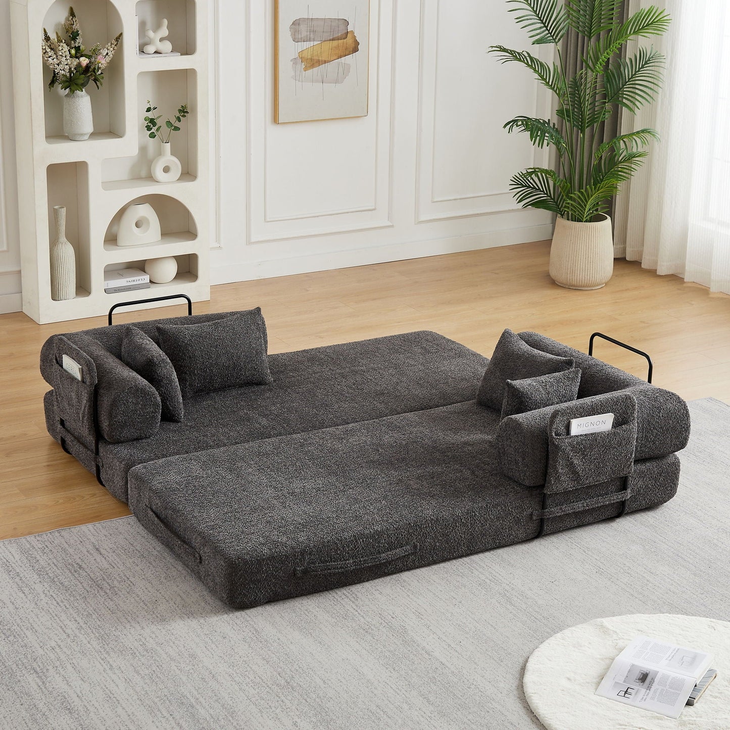 Convertible Sleeper Sofa Bed With Cylindrical Pillow