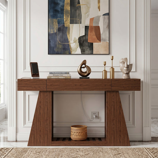 60 Inch Narrow Console Table with Built-in Power Outlet