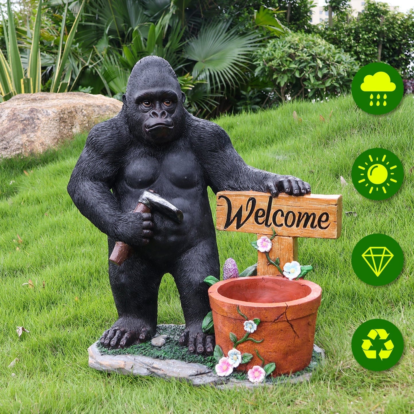 Outdoor Garden Sculpture Chimpanzee Flower Pot Planter