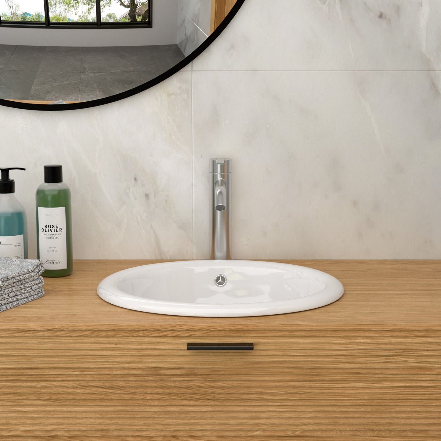 Semi Recessed Bathroom Sink With Countertop Vessel Design, 17" X 15.5" - White