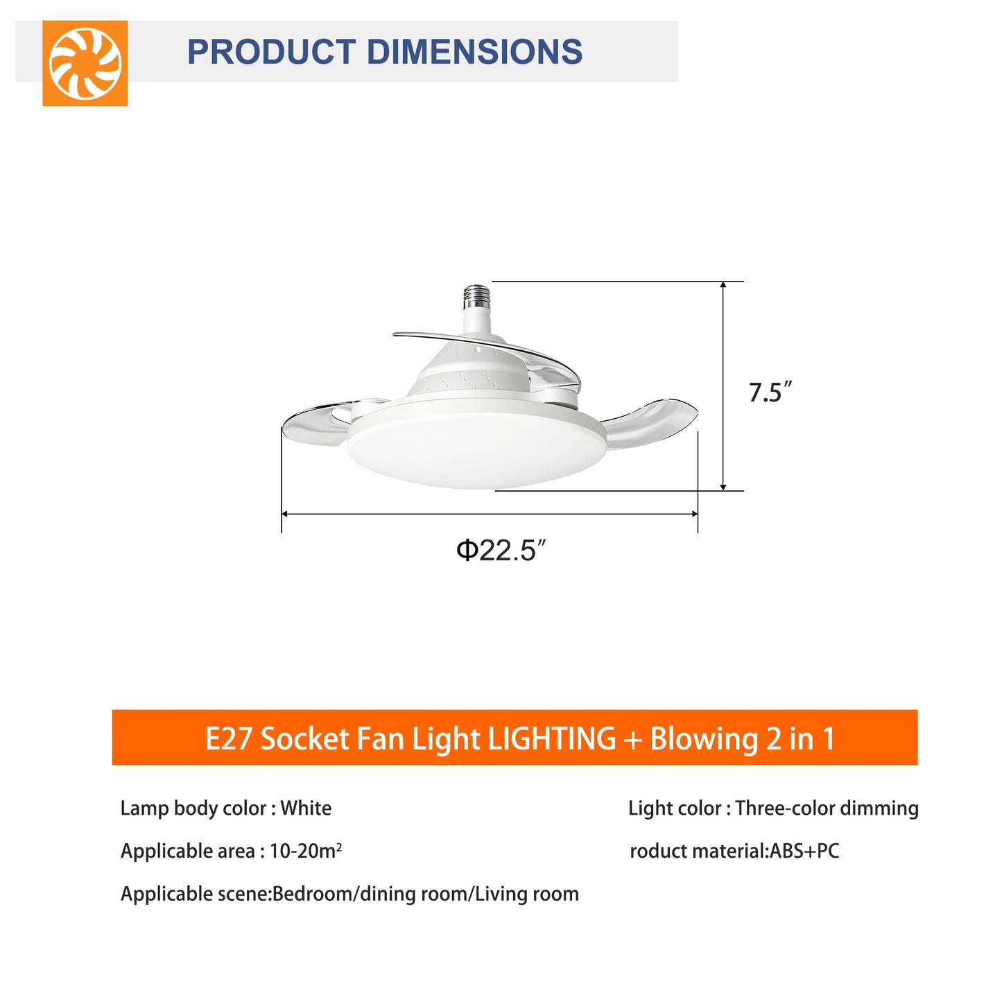 Bulb-Type Small Size Ceiling Fan With Retractable Blades