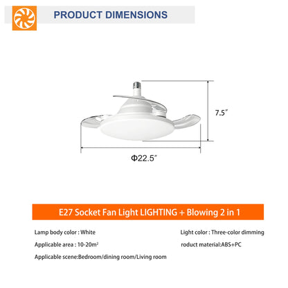 Bulb-Type Small Size Ceiling Fan With Retractable Blades