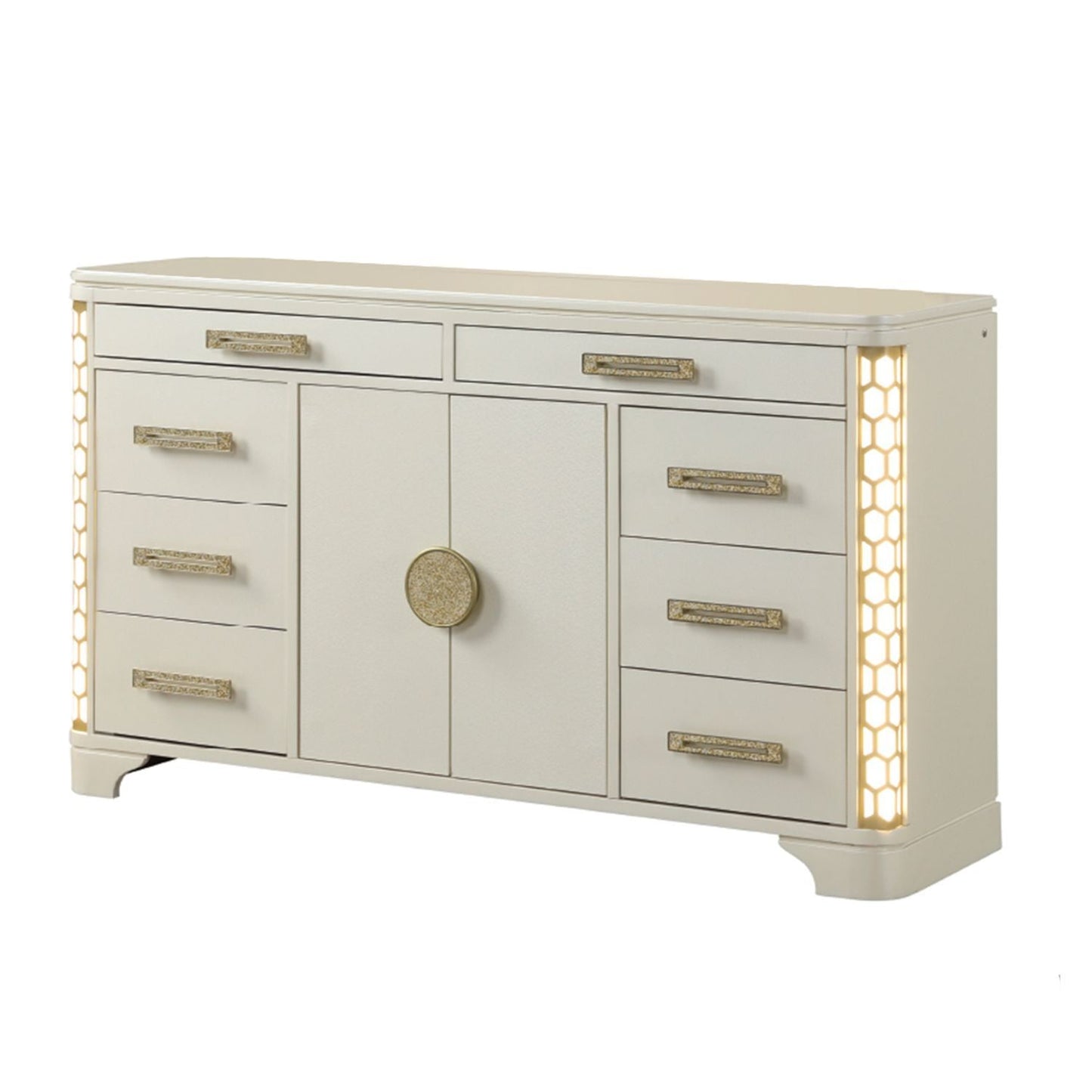 Jasmine - 8 Drawer Dresser With Side LED Lightning - Beige