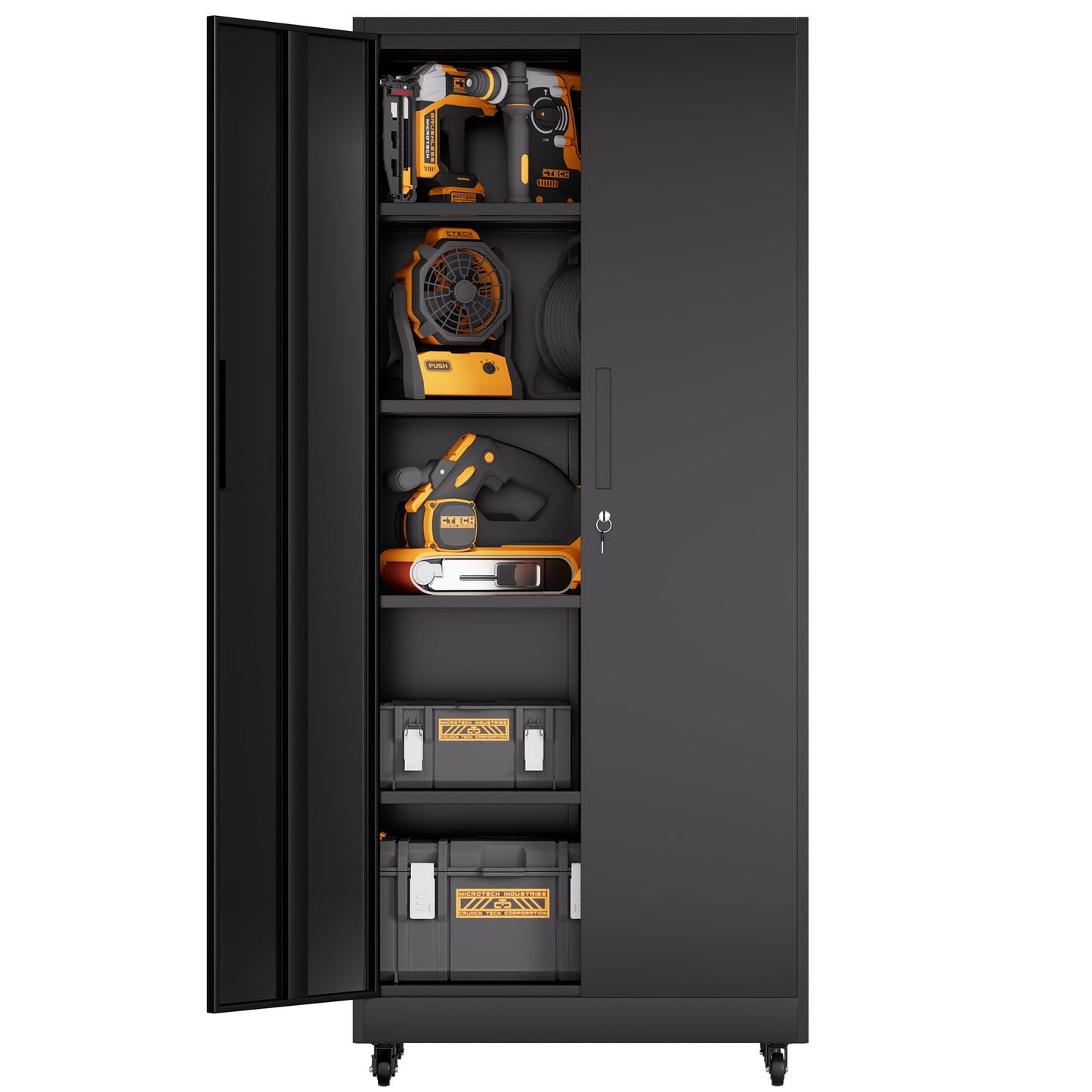 Heavy Duty Rolling Cabinet With Lock, Garage Storage Cabinet, 4 Adjustable Shelves For Tool Organization