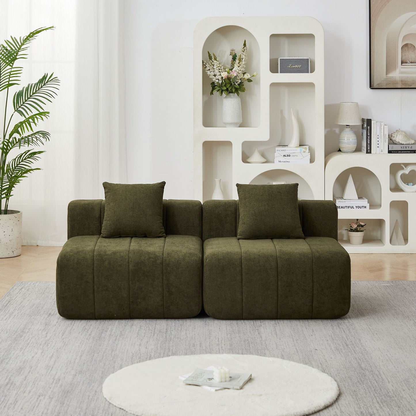 Modular Sectional Sofa With 2 Pillows, Symmetrical Design