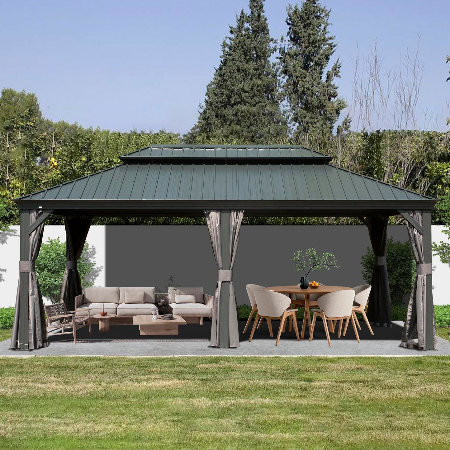 12' x 18' Hardtop Metal Gazebo with Double Roof Canopy