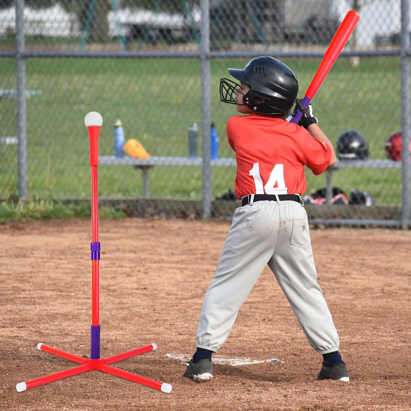 3-In-1 Baseball Toy Set For 3-5Years Old Kids And Toddlers Includes Tee Ball Stand Hanging Tee Automatic Ball Launcher with Adjustable Height For Indo
