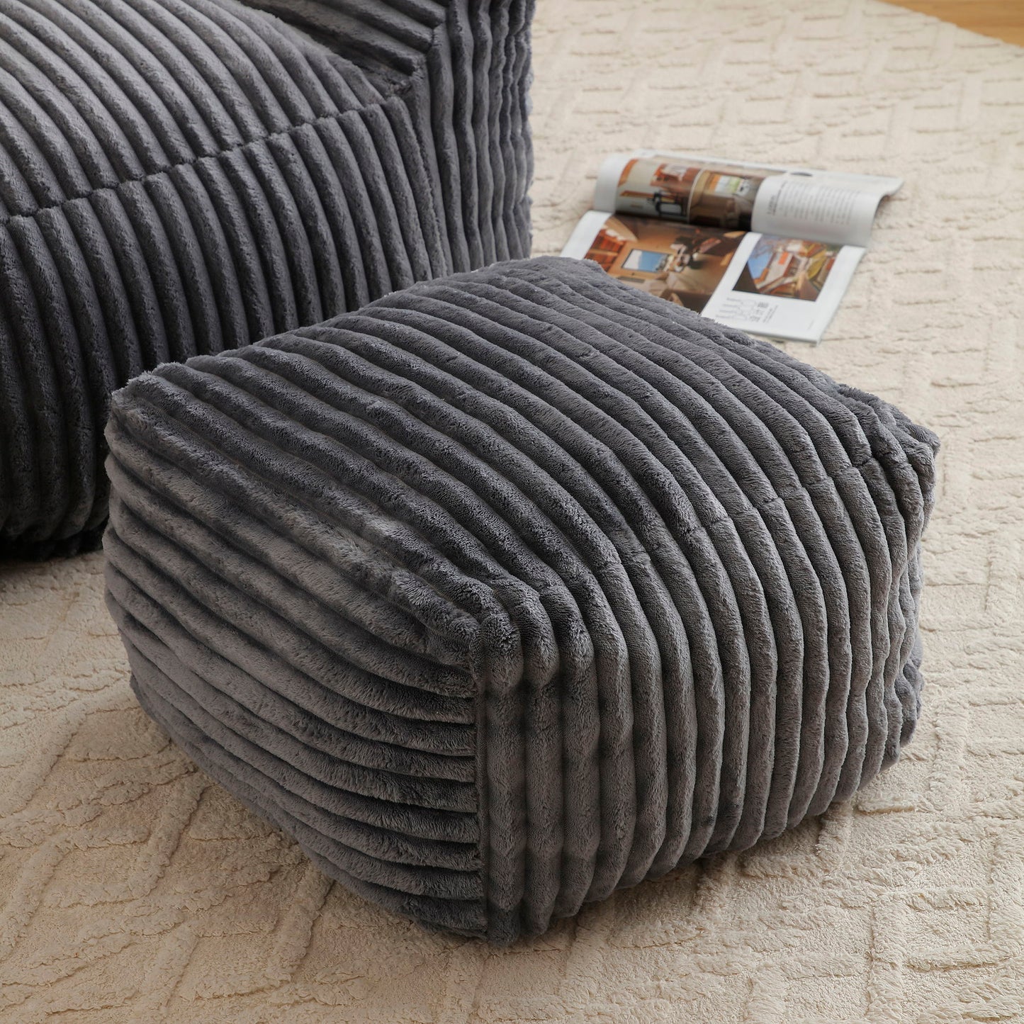 Giant Bean Bag Chair With Armrests And Footstool