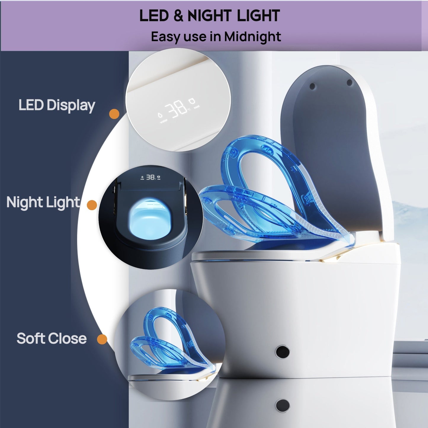 Modern Smart Toilet With Bidet, Auto Flush, Heated Seat, and More