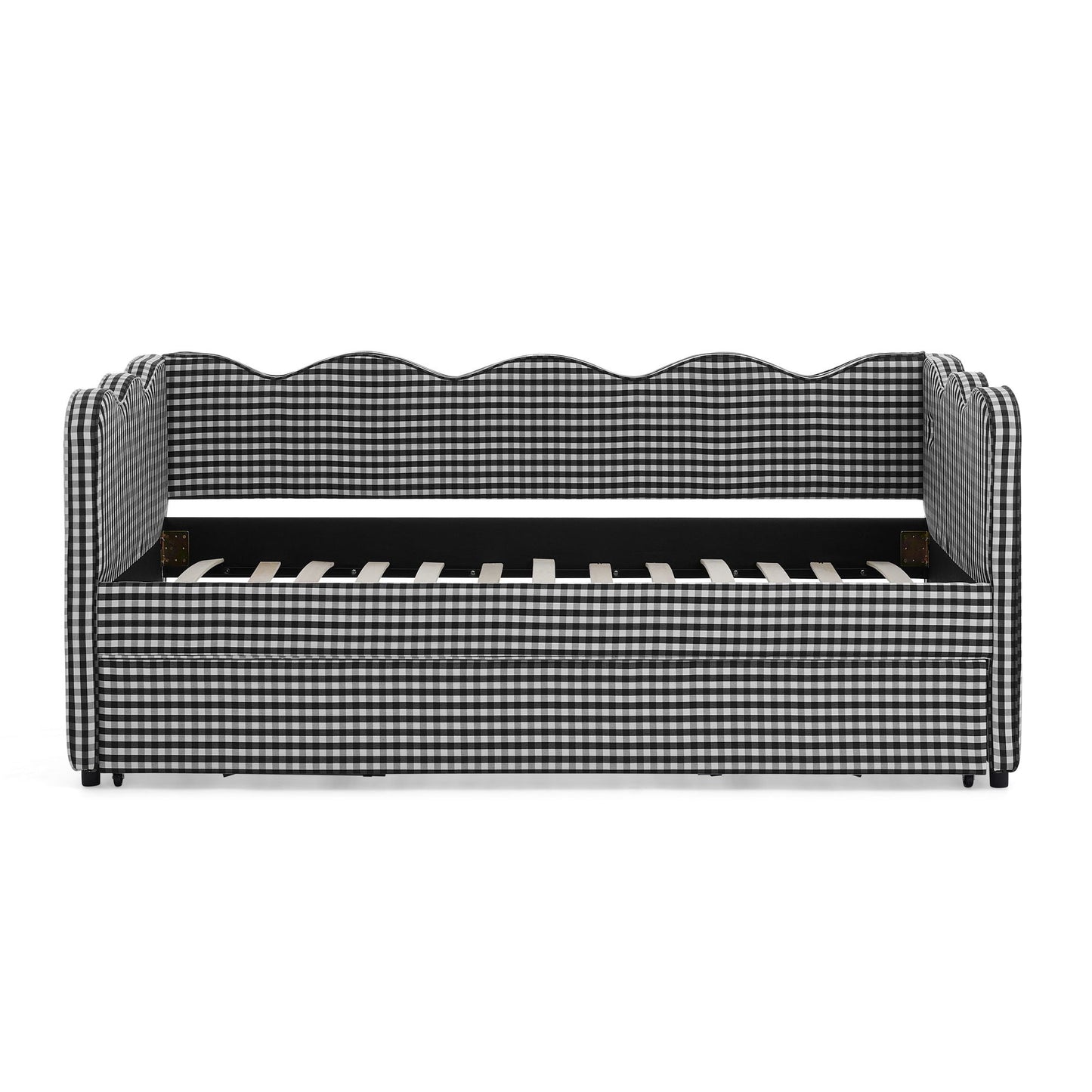 Gingham Daybed With USB Charging Port, Wave Shaped Design