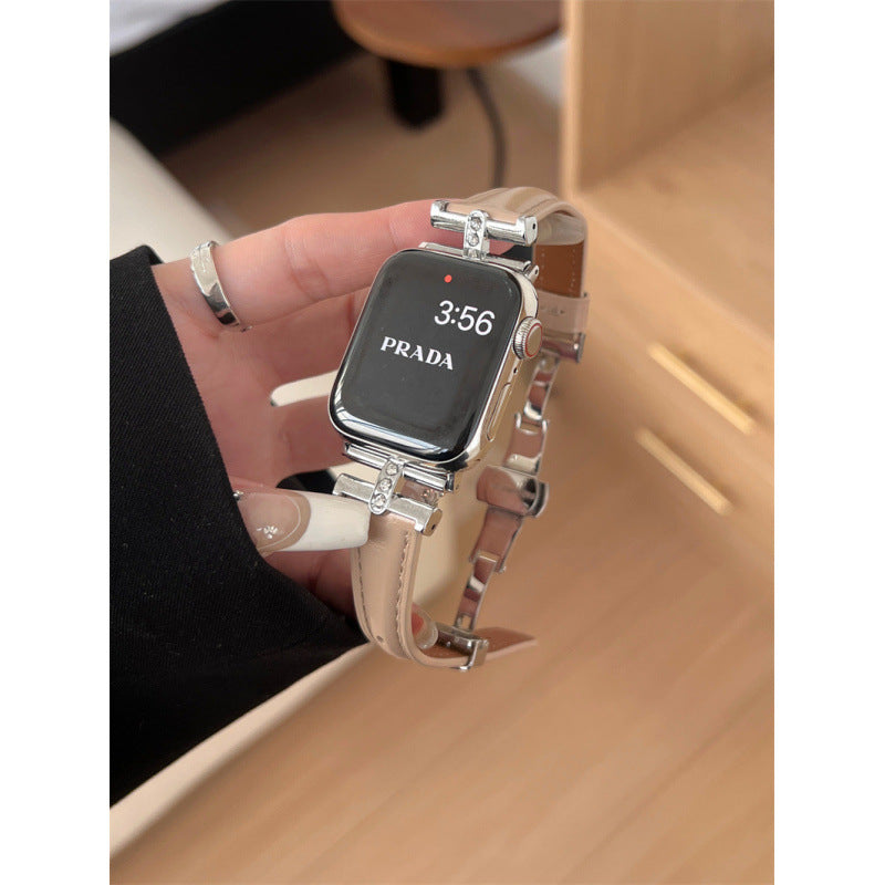 Diamond-embellished Leather Watch Strap