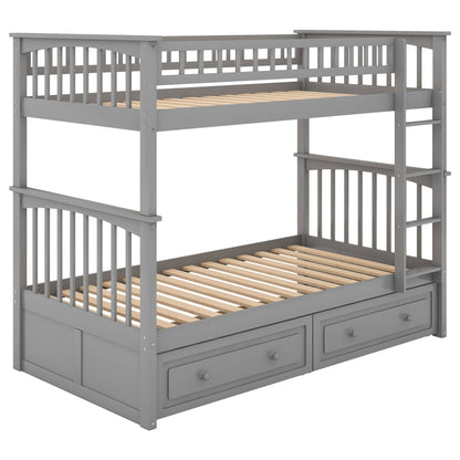 Mystrene - Twin Over Twin Bunk Bed With Drawers, Convertible Beds