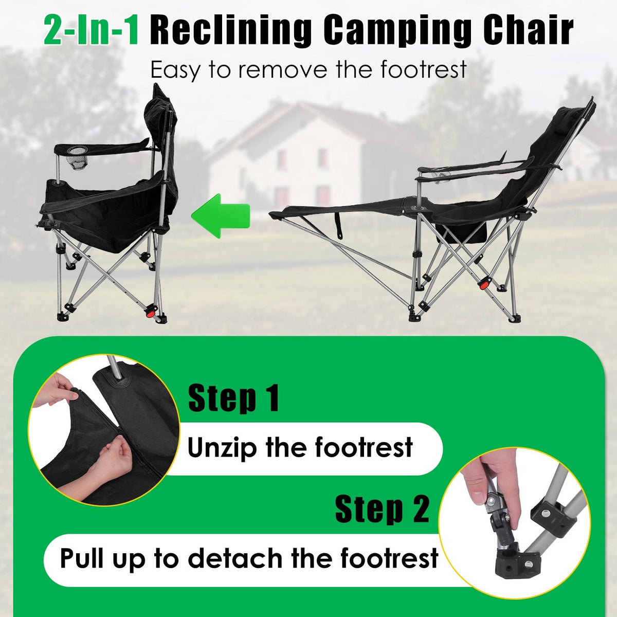 Reclining Camping Chair with Footrest – 4-Position Adjustable