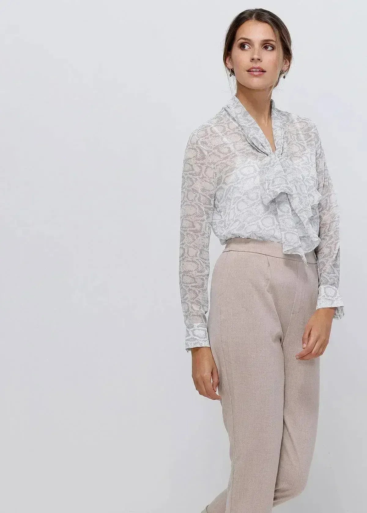 Tie Neck Sheer Blouse In Ivory Silver | FEMSTYLO