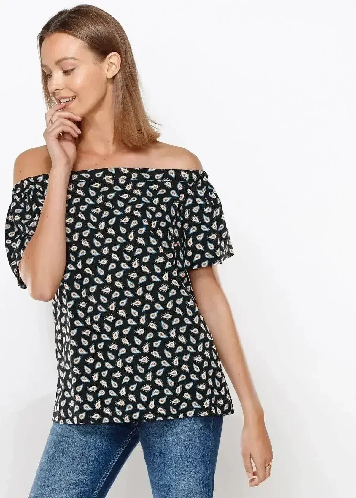 Women's Off Shoulder Top In Black Blue Avocado | Femstylo